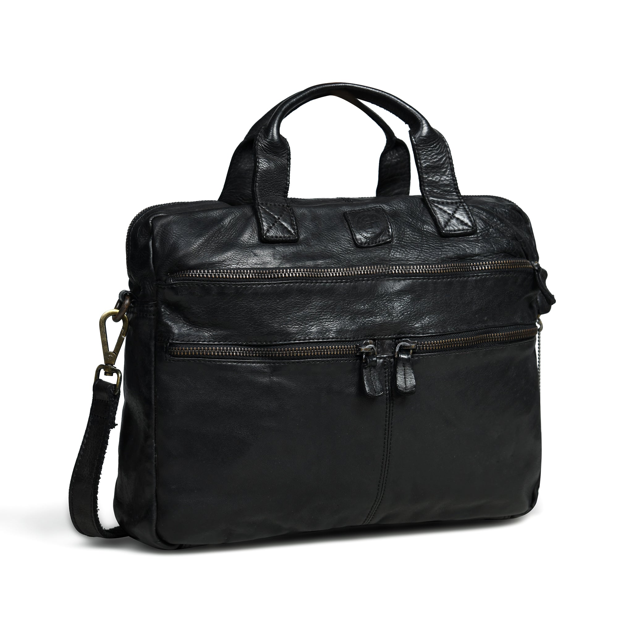Voyager Vintage Leather Laptop Bag - Black Colour